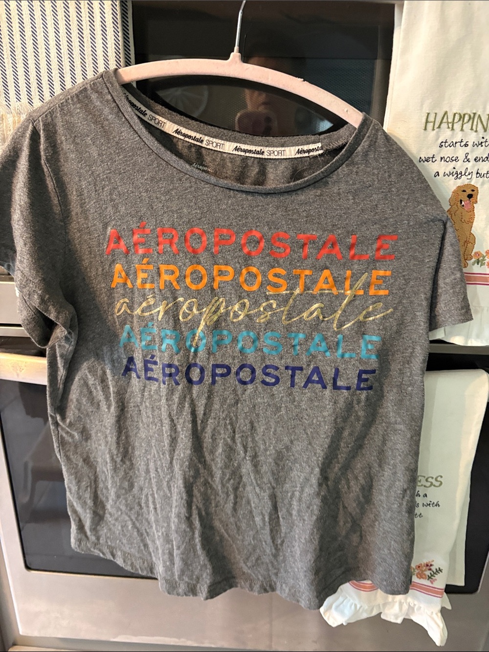 Aeropostale Heather Gray Crewneck Tee with Rainbow Print